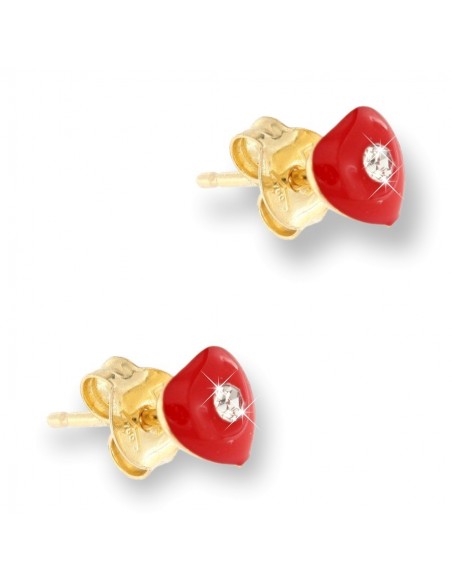 Orecchini Oro Giallo Cuore Rosso Zircone Centrale [45a3dcba]