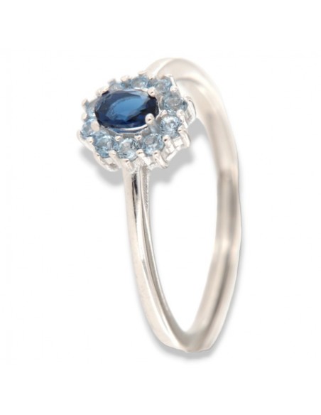 Anello Argento Rodiato Principessa Blu Zirconi Laterali Blu [8923d886]