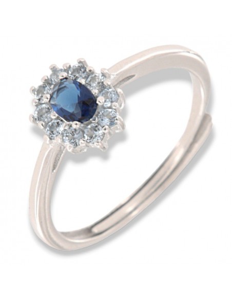 Anello Argento Rodiato Principessa Blu Zirconi Laterali Blu [d3dbe9b9]