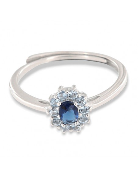Anello Argento Rodiato Principessa Blu Zirconi Laterali Blu [b8b02cae]