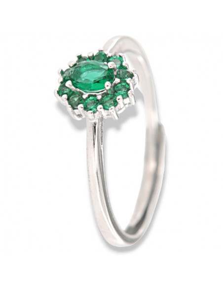 Anello Argento Rodiato Principessa Verde Zirconi Laterali Verdi [349e97be]
