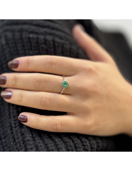 Anello Argento Rodiato Principessa Verde Zirconi Laterali Verdi [c9e5e6b6]