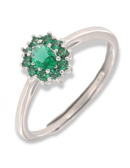 Anello Argento Rodiato Principessa Verde Zirconi Laterali Verdi [7ef827b2]