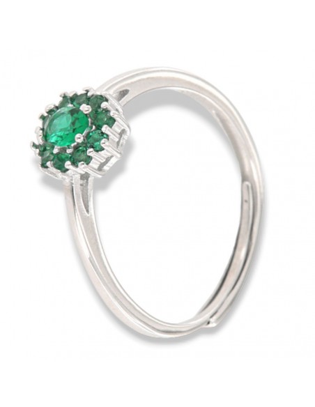 Anello Argento Rodiato Principessa Verde Zirconi Laterali Verdi [7ba860ac]