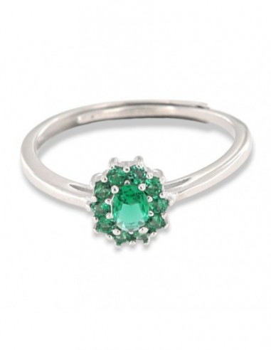 Anello Argento Rodiato Principessa Verde Zirconi Laterali Verdi [1593e2a5]