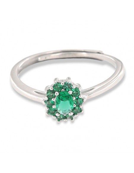 Anello Argento Rodiato Principessa Verde Zirconi Laterali Verdi [1593e2a5]