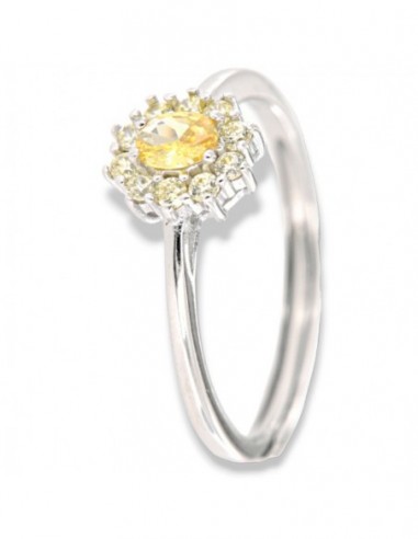 Anello Argento Rodiato Principessa Gialla Zirconi Laterali Gialli [838356ba]