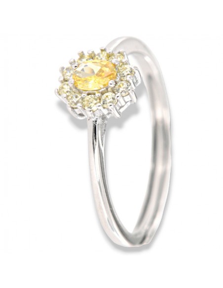 Anello Argento Rodiato Principessa Gialla Zirconi Laterali Gialli [838356ba]