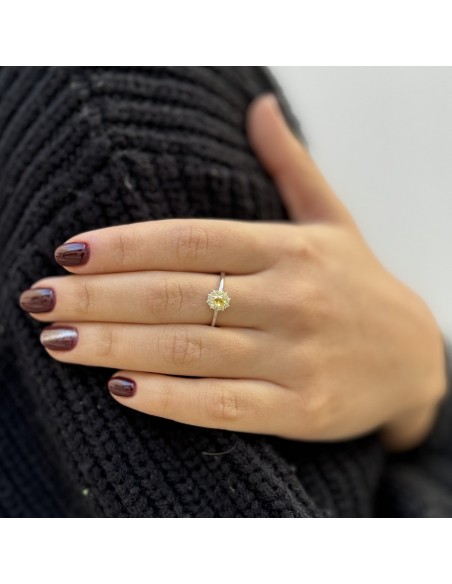 Anello Argento Rodiato Principessa Gialla Zirconi Laterali Gialli [4e493eb7]