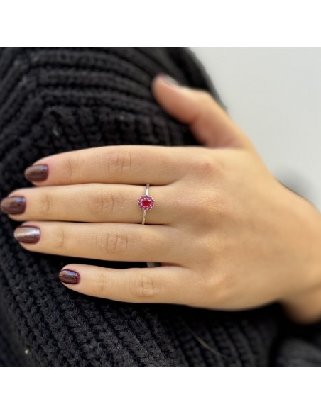 Anello Argento Rodiato Principessa Rossa Zirconi Laterali Viola [58a84766]