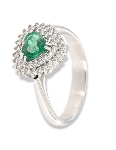 Anello Oro Bianco Principessa Smeraldo 6X6 Taglio Cuore 0,67 Carati e Diamanti 0,34 carati [11d724ed]