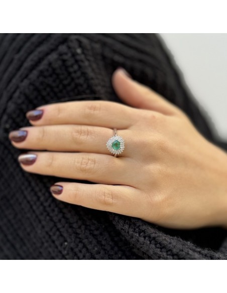 Anello Oro Bianco Principessa Smeraldo 6X6 Taglio Cuore 0,67 Carati e Diamanti 0,34 carati [e2e6426c]