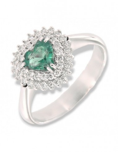 Anello Oro Bianco Principessa Smeraldo 6X6 Taglio Cuore 0,67 Carati e Diamanti 0,34 carati [55fb8368]