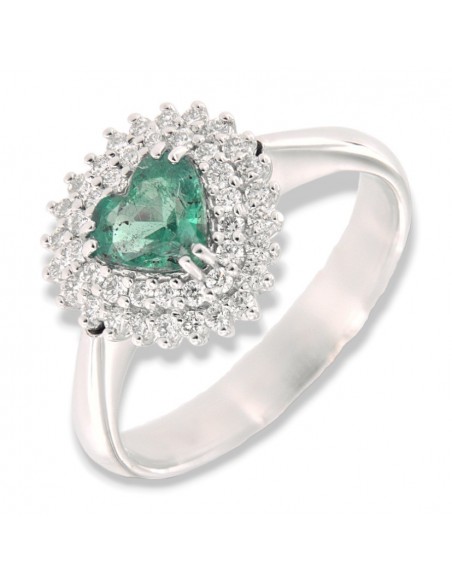 Anello Oro Bianco Principessa Smeraldo 6X6 Taglio Cuore 0,67 Carati e Diamanti 0,34 carati [55fb8368]