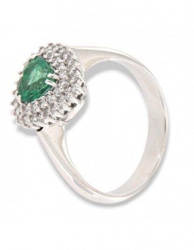 Anello Oro Bianco Principessa Smeraldo 6X6 Taglio Cuore 0,67 Carati e Diamanti 0,34 carati [50abc476]