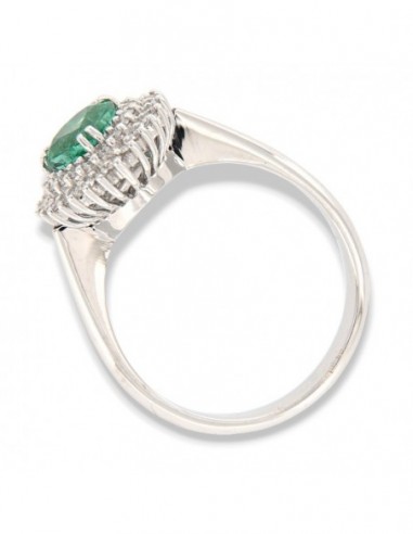 Anello Oro Bianco Principessa Smeraldo 6X6 Taglio Cuore 0,67 Carati e Diamanti 0,34 carati [e7b60572]