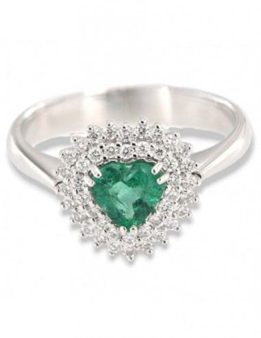 Anello Oro Bianco Principessa Smeraldo 6X6 Taglio Cuore 0,67 Carati e Diamanti 0,34 carati [3e90467f]