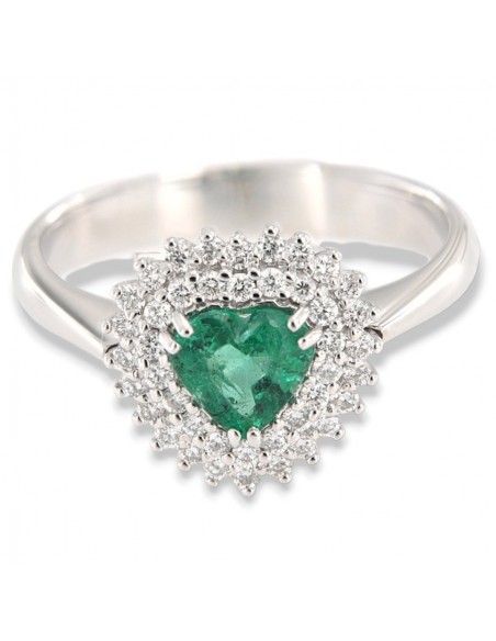 Anello Oro Bianco Principessa Smeraldo 6X6 Taglio Cuore 0,67 Carati e Diamanti 0,34 carati [3e90467f]