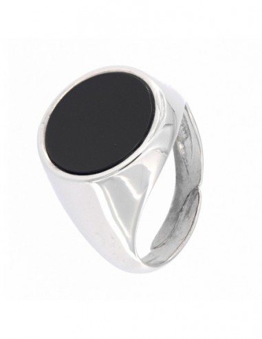 Anello Argento Rodiato Chevalier Tondo Scudo Nero [ff23d9f6]
