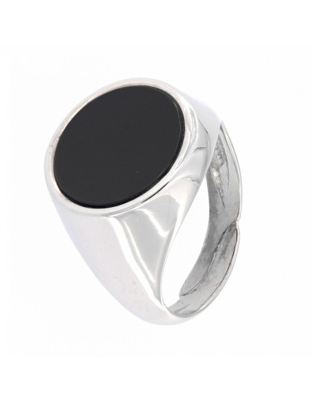 Anello Argento Rodiato Chevalier Tondo Scudo Nero [ff23d9f6]
