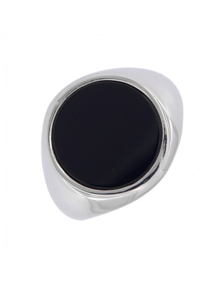 Anello Argento Rodiato Chevalier Tondo Scudo Nero [1d07eacc]