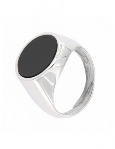 Anello Argento Rodiato Chevalier Tondo Scudo Nero [1857add2]
