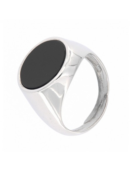 Anello Argento Rodiato Chevalier Tondo Scudo Nero [1857add2]