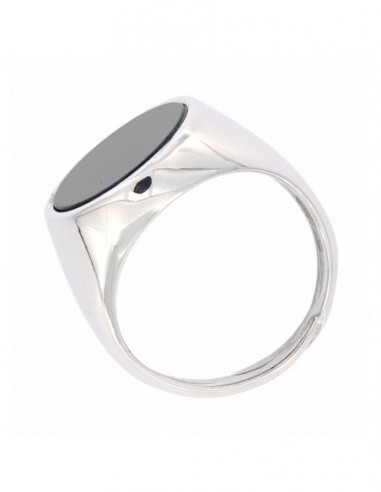 Anello Argento Rodiato Chevalier Tondo Scudo Nero [af4a6cd6]
