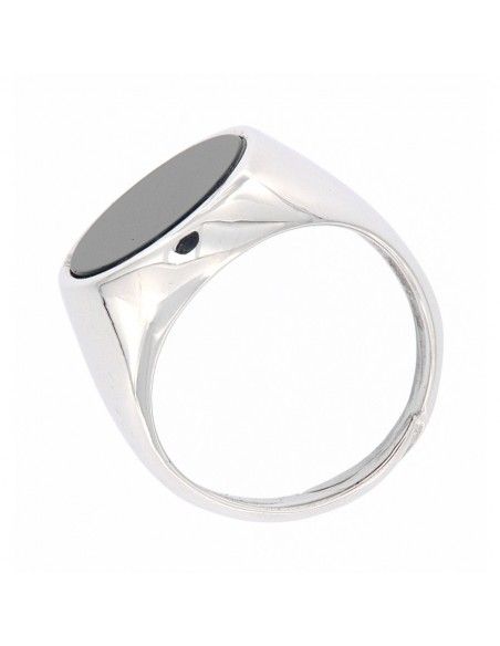 Anello Argento Rodiato Chevalier Tondo Scudo Nero [af4a6cd6]
