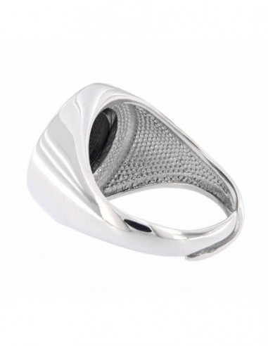 Anello Argento Rodiato Chevalier Tondo Scudo Nero [766c2fdb]