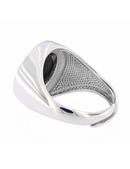 Anello Argento Rodiato Chevalier Tondo Scudo Nero [766c2fdb]