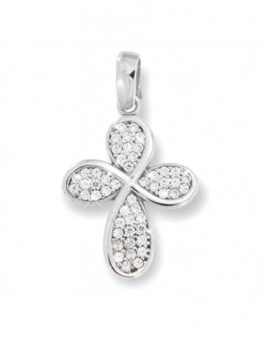 Ciondolo Oro Bianco Croce Con Zirconi Bianchi Pavè [608c31c8]