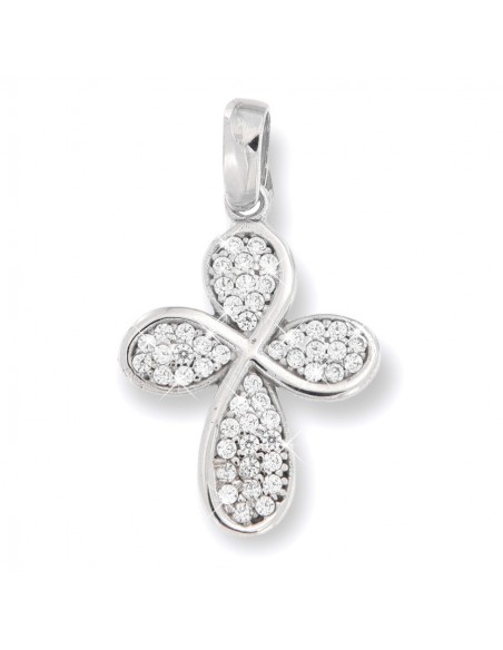 Ciondolo Oro Bianco Croce Con Zirconi Bianchi Pavè [608c31c8]