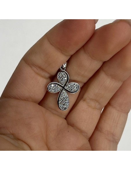 Ciondolo Oro Bianco Croce Con Zirconi Bianchi Pavè [aa8079db]