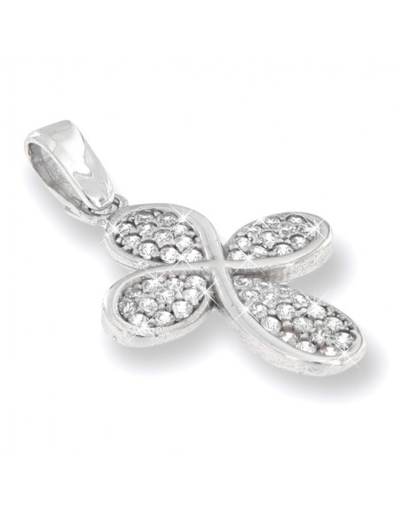 Ciondolo Oro Bianco Croce Con Zirconi Bianchi Pavè [1d9db8df]