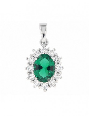 Ciondolo Oro Bianco Principessa Verde 8x6MM [fafc306f]