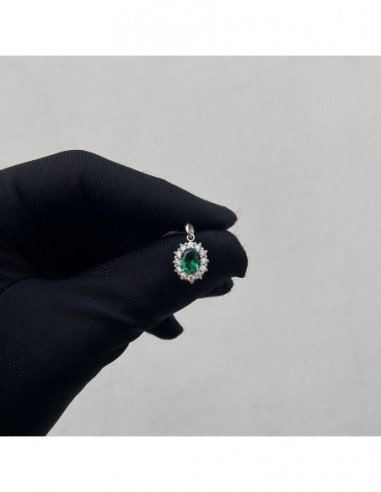 Ciondolo Oro Bianco Principessa Verde 8x6MM [d90dc23a]