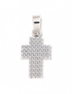 Ciondolo Oro Biano Croce Zirconi Bianchi Pavè 16MM [9cde952d]