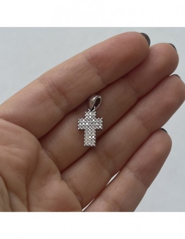 Ciondolo Oro Biano Croce Zirconi Bianchi Pavè 16MM [ffc2fa1f]