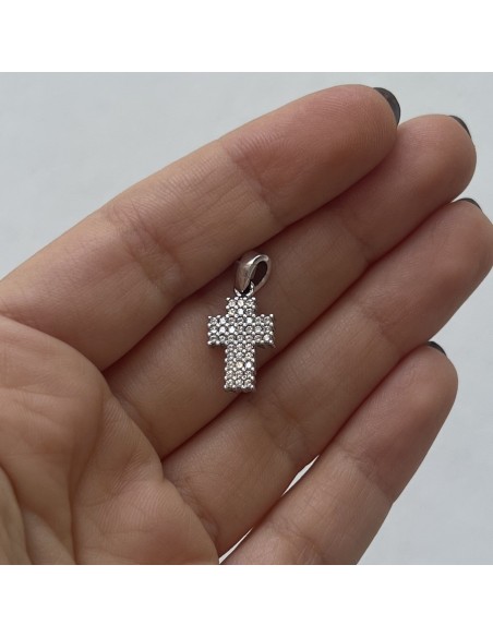 Ciondolo Oro Biano Croce Zirconi Bianchi Pavè 16MM [ffc2fa1f]