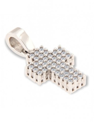 Ciondolo Oro Biano Croce Zirconi Bianchi Pavè 16MM [48df3b1b]