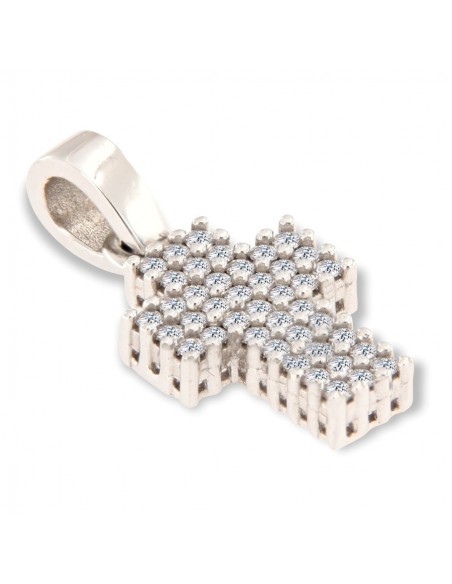 Ciondolo Oro Biano Croce Zirconi Bianchi Pavè 16MM [48df3b1b]