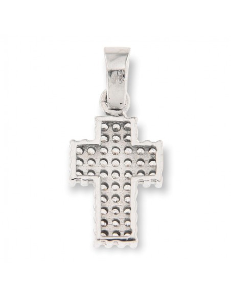 Ciondolo Oro Biano Croce Zirconi Bianchi Pavè 16MM [4d8f7c05]