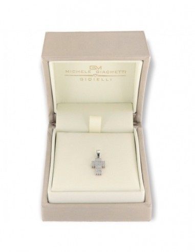 Ciondolo Oro Biano Croce Zirconi Bianchi Pavè 16MM [fa92bd01]