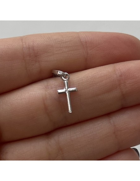 Ciondolo Oro Bianco Croce Liscia Lucida 13MM [f382d430]