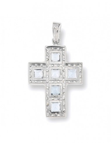 Ciondolo Oro Bianco Croce Zirconi Bianchi/Celesti [16944ec2]