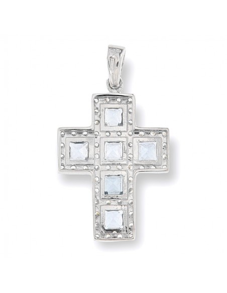 Ciondolo Oro Bianco Croce Zirconi Bianchi/Celesti [16944ec2]