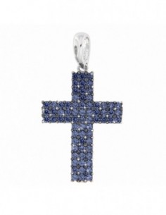 Ciondolo Oro Bianco Croce Zirconi Blu E Bianchi [f8de87a2]