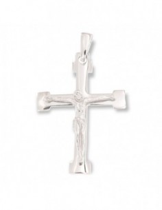 Ciondolo Oro Bianco Croce Gesù Cristo Rilievo 36MM [2e931337]