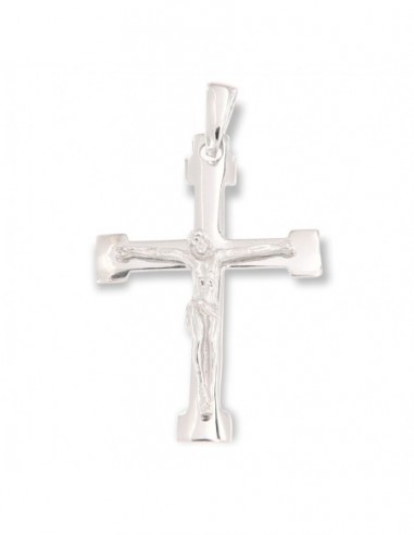Ciondolo Oro Bianco Croce Gesù Cristo Rilievo 36MM [2e931337]